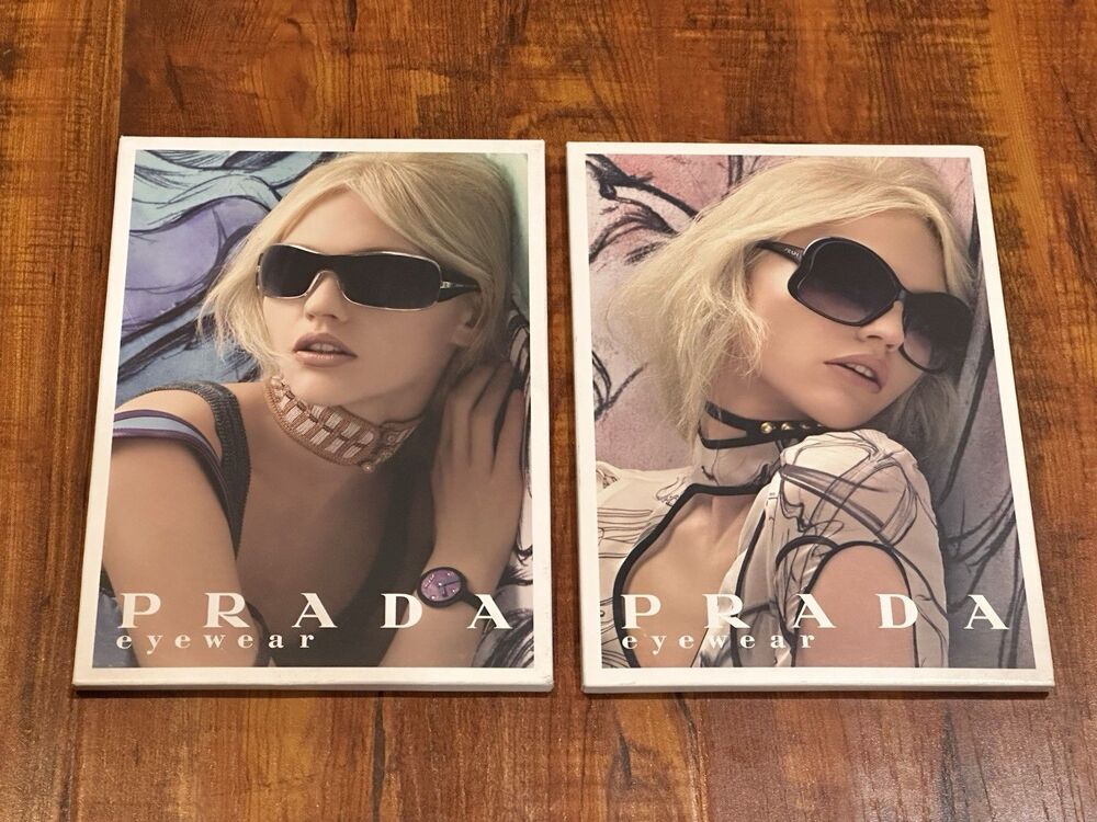 2 x Prada Eyewear Sunglasses Glasses 2008 Retail 7x5” Cardboard Counter Stand